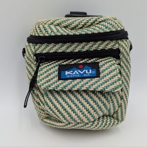 KAVU Seattle USA Woven Rope Belt Bag Pouch Crossbody Tan Green Geometric